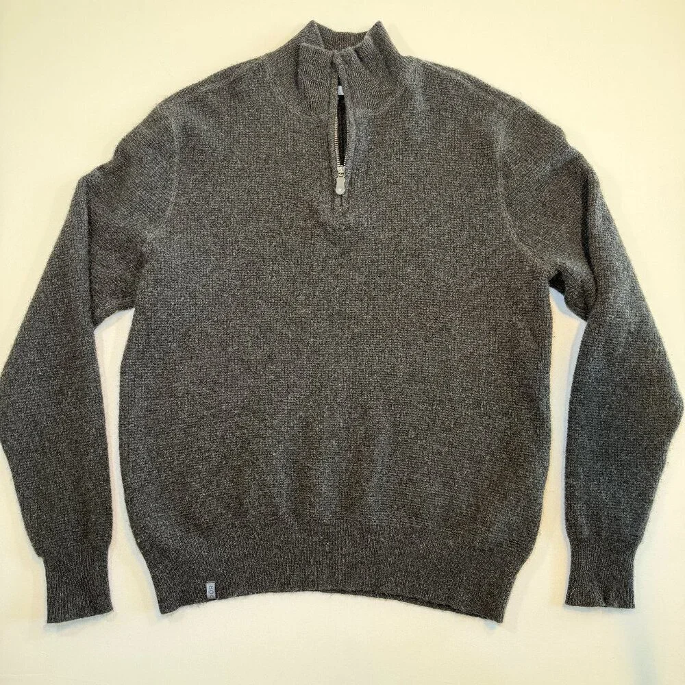 QOR 100% Cashmere 1/4 Zip Gray Thermal Sweater Large